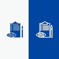 liste de contrôle des arriérés de contrôle de la qualité plan de contrôle ligne et glyphe icône solide bannière bleue ligne et glyphe icône solide bannière bleue vecteur