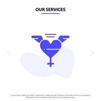 nos services coeur ailes amour solide glyphe icône modèle de carte web vecteur