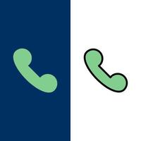 téléphone mobile appel téléphonique icônes plat et ligne remplie icône ensemble vecteur fond bleu