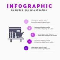 lieu de travail bureau table de bureau solide icône infographie 5 étapes présentation fond vecteur