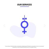 nos services ruban de symbole de genre icône de glyphe solide modèle de carte web vecteur