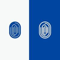 scanner de reconnaissance didentité dempreintes digitales ligne de balayage et glyphe icône solide bannière bleue ligne et glyphe icône solide bannière bleue vecteur