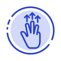 gestes main mobile trois doigts toucher l'icône de la ligne en pointillé bleu vecteur