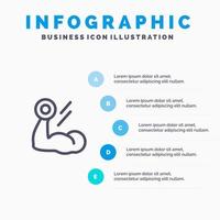 icône de ligne d'entraînement musculaire de croissance de musculation biceps avec fond d'infographie de présentation en 5 étapes vecteur