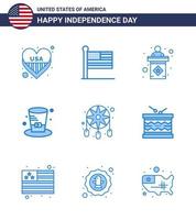 ensemble moderne de 9 blues et symboles le jour de l'indépendance des états-unis tels que la décoration usa usa presidents day modifiable usa day vector design elements