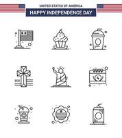 4 juillet usa joyeux jour de l'indépendance icône symboles groupe de 9 lignes modernes de points de repère traverser thanksgiving vacances américaines modifiables éléments de conception vectorielle de la journée des états-unis vecteur