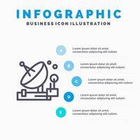 icône de ligne d'espace satellite parabolique de communication d'antenne avec fond d'infographie de présentation en 5 étapes vecteur