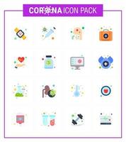 16 ensemble de couleurs plates d'icônes épidémiques de virus corona telles que le kit de soins contre la toux médicale coronavirus viral de la gorge 2019nov éléments de conception de vecteur de maladie