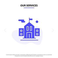 nos services école drapeau éducation solide glyphe icône modèle de carte web vecteur