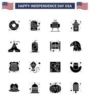 4 juillet usa joyeux jour de l'indépendance icône symboles groupe de 16 glyphes solides modernes de tente signe barbecue scène usa modifiable usa day vector design elements