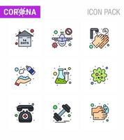 coronavirus 2019ncov covid19 prévention jeu d'icônes chimie se laver les mains mains vaporiser alcool coronavirus viral 2019nov éléments de conception de vecteur de maladie