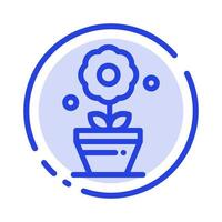 croissance des plantes fleur bleu pointillé ligne icône vecteur
