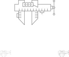 les étriers mesurent l'échelle de réparation du micromètre jeu d'icônes de ligne noire audacieuse et mince vecteur