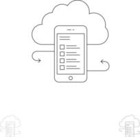 entreprise de stockage en nuage stockage en nuage informations sur les nuages sécurité mobile jeu d'icônes de ligne noire audacieuse et mince vecteur