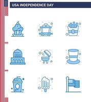 ensemble moderne de 9 blues et symboles le jour de l'indépendance des états-unis tels que grill barbecue fast usa city modifiable usa day vector design elements