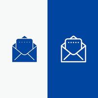 ligne de courrier de document et icône solide de glyphe bannière bleue ligne et icône solide de glyphe bannière bleue vecteur