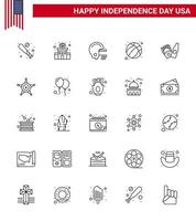 joyeux jour de l'indépendance 25 lignes pack d'icônes pour le web et l'impression frise usa police signe football américain modifiable usa day vector design elements