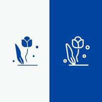 flore floral fleur nature rose ligne et glyphe icône solide bannière bleue ligne et glyphe icône solide bannière bleue vecteur