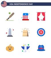 joyeux jour de l'indépendance 4 juillet ensemble de 9 appartements pictogramme américain de washington sight hat monument usa modifiable usa day vector design elements