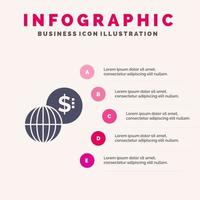 entreprise marchés mondiaux moderne solide icône infographie 5 étapes présentation fond vecteur