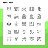 ensemble d'icônes de ligne de gare ferroviaire ensemble 25 icônes conception de style minimalisme vectoriel icônes noires ensemble pack de pictogrammes linéaires