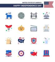 joyeux jour de l'indépendance 16 appartements pack d'icônes pour le web et l'impression nourriture usa pont historique bâtiment modifiable usa day vector design elements