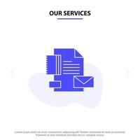 nos services branding marque entreprise entreprise identité solide glyphe icône modèle de carte web vecteur