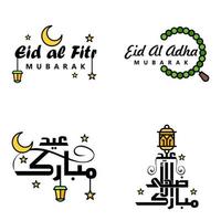 joyeux eid mubarak vector illustration de conception de 4 messages décoratifs écrits à la main sur fond blanc