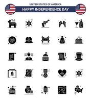 4 juillet usa joyeux jour de l'indépendance icône symboles groupe de 25 glyphe solide moderne de vin américain pistolet crème glace modifiable usa day vector design elements