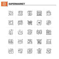 25 supermarché icon set vector background