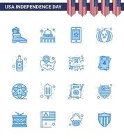 gros pack de 16 usa joyeux jour de l'indépendance usa vector blues et symboles modifiables de carte bouteille téléphone alcool citrouille modifiable usa day vector design elements