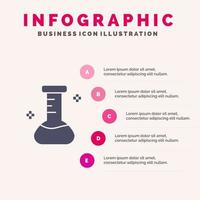 flacon chimique laboratoire solide icône infographie 5 étapes présentation fond vecteur