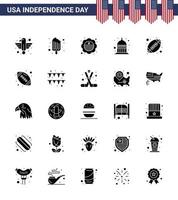 pack de glyphes solides de 25 symboles de la fête de l'indépendance des états-unis de balle statehouse glace badge indianapolis éléments de conception vectoriels modifiables de la journée des états-unis vecteur