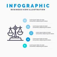 icône de ligne d'équilibre de loi de justice gdpr avec fond d'infographie de présentation en 5 étapes vecteur
