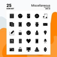 25 ensemble d'icônes diverses 100 fichiers eps modifiables 10 idées de concept de logo d'entreprise conception d'icône de glyphe solide vecteur