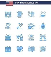 16 panneaux bleus pour la fête de l'indépendance des états-unis frites chips country célébration fête modifiable usa day vector design elements