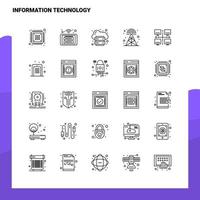 ensemble d'icônes de ligne de technologie de l'information ensemble de 25 icônes conception de style minimalisme vectoriel icônes noires définies pack de pictogrammes linéaires
