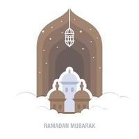 ramadan kareem conception islamique croissant de lune et silhouette de dôme de mosquée avec motif arabe et calligraphie vecteur