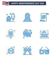 joyeux jour de l'indépendance usa pack de 9 blues créatifs du fichier de localisation américain crème glacée modifiable usa day vector design elements