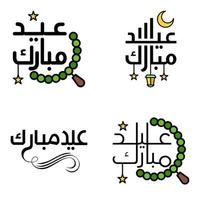 pack moderne de 4 eidkum mubarak arabe traditionnel typographie coufique carrée moderne texte de salutation décoré d'étoiles et de lune vecteur