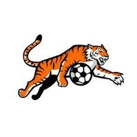 mascotte de ballon de football sautant tigre vecteur
