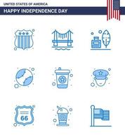 4 juillet usa joyeux jour de l'indépendance icône symboles groupe de 9 blues moderne de soda boisson plume baseball uni modifiable usa day vector design elements