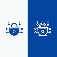 réseau internet ligne de sécurité du réseau et glyphe icône solide bannière bleue ligne et glyphe icône solide bannière bleue vecteur