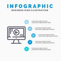 écran d'ordinateur jouer de la musique modèle d'infographie bleu modèle d'icône de ligne vectorielle en 5 étapes vecteur