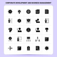 ensemble d'icônes de développement d'entreprise et de gestion d'entreprise solide 25 icônes vectorielles de conception de style de glyphe ensemble d'idées d'affaires web et mobiles illustration vectorielle de conception vecteur