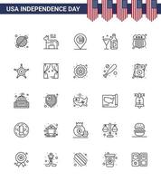 25 signes de ligne usa symboles de célébration de la fête de l'indépendance de verre symbole américain signe de vin éléments de conception vectoriels modifiables usa day vecteur