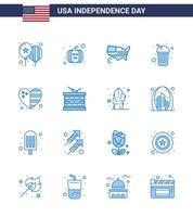 16 panneaux bleus pour la fête de l'indépendance des états-unis drapeau coeur carte soda cola modifiable usa day vector design elements