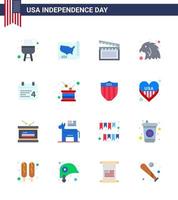 joyeux jour de l'indépendance pack de 16 appartements signes et symboles pour l'american day movis calendrier oiseau modifiable usa day vector design elements