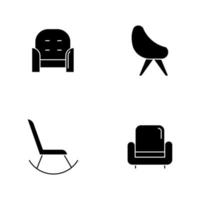 chaise variété icônes de glyphe noir sur espace blanc vecteur