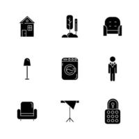 icônes de glyphe noir confort à la maison sur un espace blanc vecteur